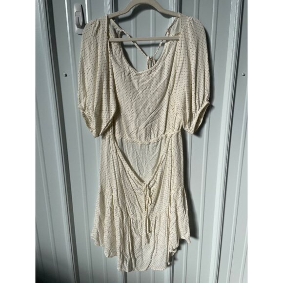 ONeill Mini Dress Size XL Tiered Polka Dot Open Back Elbow Sleeve Ivory Brown - Picture 4 of 9